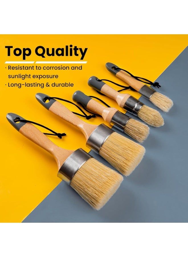 فرشاة الطلاء الطشري, فرشاة الطلاء الشمع مجموعة من 5, فرشاة الشمع والطلاء الطشري للأثاث DIY الحرف الفنية, فرشاة الطلاء الطشري البيضاوية الطبيعية جولة لجميع اللوحة والشمع - Image 2